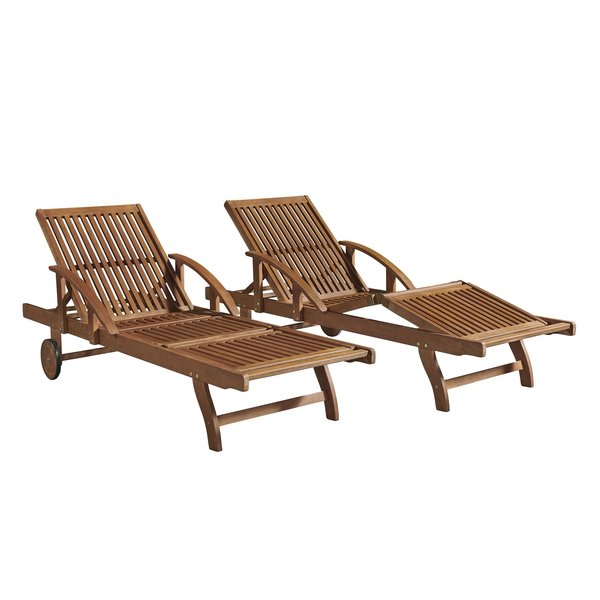 Alaterre Furniture Caspian Eucalyptus Wood Outdoor Lounge Chair with Arms and Adjustable Leg Rest, Set of 2 ANCP033EBO